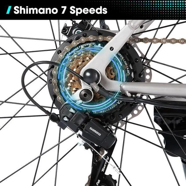 Alt view image 5 of 7 - HILAND 26" Electric Bike for Adults with 500W Brushless Motor, 40Miles 20MPH Commuting Electric Mountain Bike for Women Men, Removable Battery, 7-Speed, Front Fork Suspension, Grey