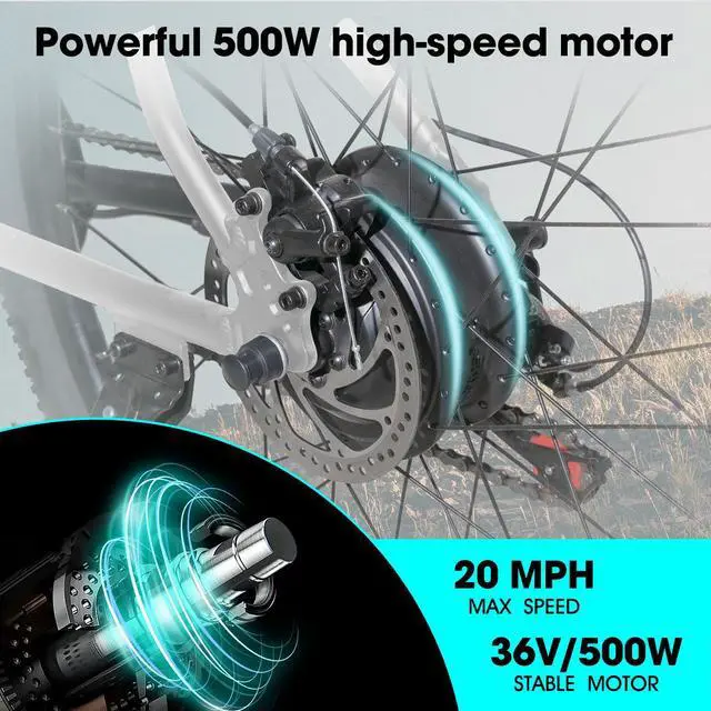 Alt view image 2 of 7 - HILAND 26" Electric Bike for Adults with 500W Brushless Motor, 40Miles 20MPH Commuting Electric Mountain Bike for Women Men, Removable Battery, 7-Speed, Front Fork Suspension, Grey