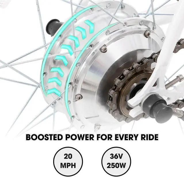 Alt view image 4 of 7 - HILAND 700C Road Electric Bike for Adults, Commuting Ebike for Men Women with LED Display, 250W Motor, 36V Removable Battery, 20 MPH, Lightweight E Bicycle Dual Brakes, White