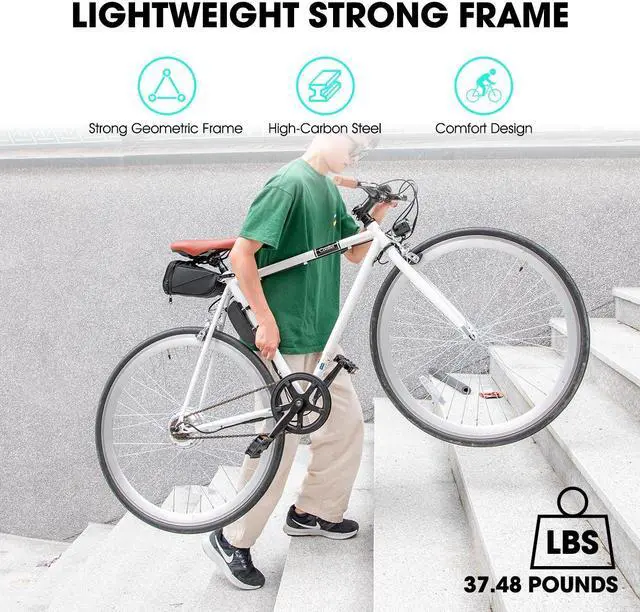 Alt view image 5 of 7 - HILAND 700C Road Electric Bike for Adults, Commuting Ebike for Men Women with LED Display, 250W Motor, 36V Removable Battery, 20 MPH, Lightweight E Bicycle Dual Brakes, White