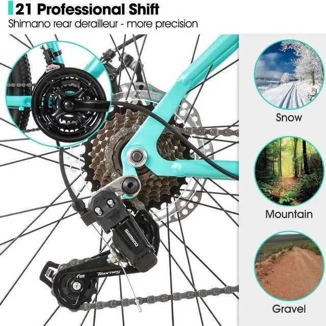 Alt view image 4 of 7 - HILAND 26 Inch Womens Mountain Bike, with Step-Through Frame, 21 Speeds, Suspension Fork MTB, Bicycle for Women Men Adult