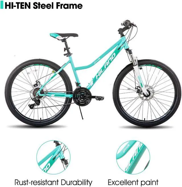 Alt view image 3 of 7 - HILAND 26 Inch Womens Mountain Bike, with Step-Through Frame, 21 Speeds, Suspension Fork MTB, Bicycle for Women Men Adult