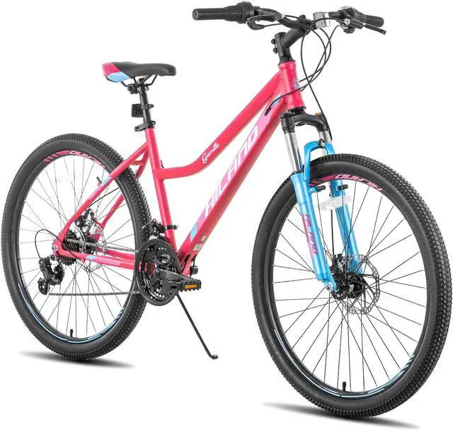 Main image of HILAND 26 Inch Womens Mountain Bike, with Step-Through Frame, 21 Speeds, Suspension Fork MTB, Bicycle for Women Men Adult 26 in. Pink