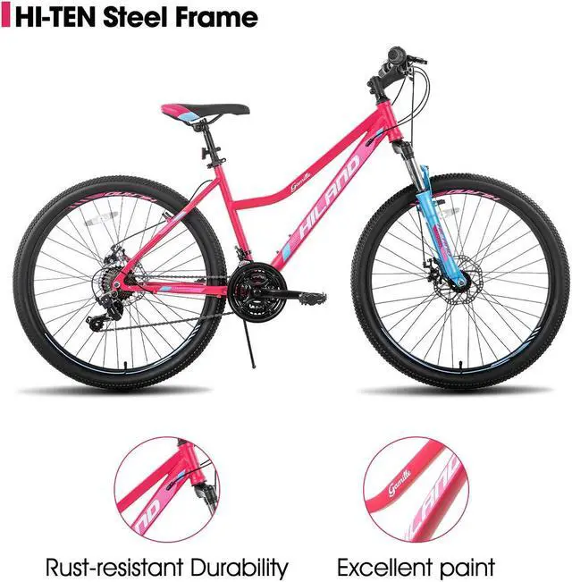 Alt view image 3 of 7 - HILAND 26 Inch Womens Mountain Bike, with Step-Through Frame, 21 Speeds, Suspension Fork MTB, Bicycle for Women Men Adult 26 in. Pink