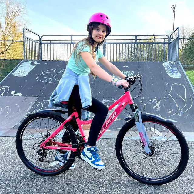 Alt view image 2 of 7 - HILAND 26 Inch Womens Mountain Bike, with Step-Through Frame, 21 Speeds, Suspension Fork MTB, Bicycle for Women Men Adult 26 in. Pink