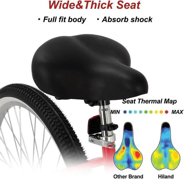Alt view image 5 of 7 - HILAND 26 Inch Womens Beach Cruiser Bike, Single Speed Commuter Bicycle with Rear Coaster Brake, Low Step-Through Frame, Comfortable Seat with Dual Springs, City Hybrid Bike for Women Men Adult