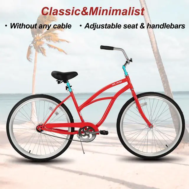 Alt view image 3 of 7 - HILAND 26 Inch Womens Beach Cruiser Bike, Single Speed Commuter Bicycle with Rear Coaster Brake, Low Step-Through Frame, Comfortable Seat with Dual Springs, City Hybrid Bike for Women Men Adult
