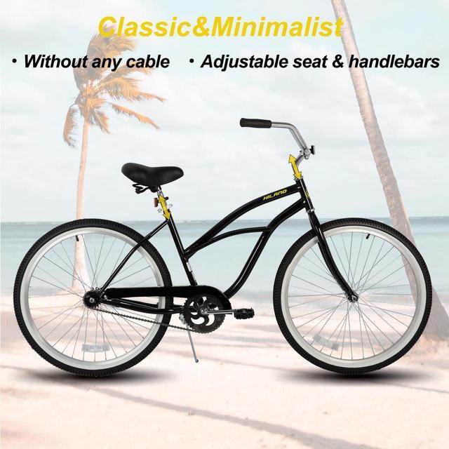 Alt view image 6 of 7 - HILAND 26 Inch Womens Beach Cruiser Bike, Single Speed Commuter Bicycle with Rear Coaster Brake, Low Step-Through Frame, Comfortable Seat with Dual Springs, City Hybrid Bike for Women Men Adult, Black