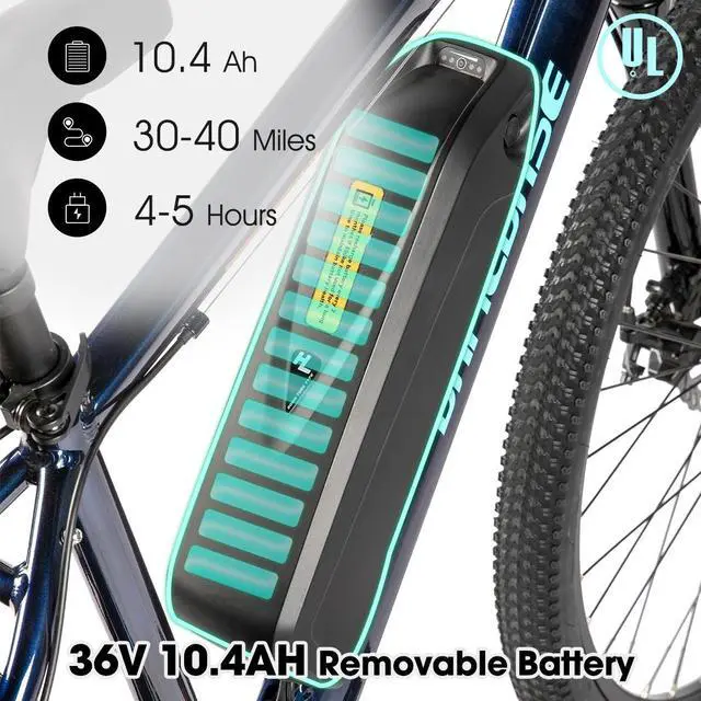 Alt view image 2 of 7 - HILAND Electric Bike for Men Women, Adult 27.5" Commuting Mountain E-Bike with Suspension Fork, 350W 36V Motor, Removable Battery, 21 Speed 20 MPH