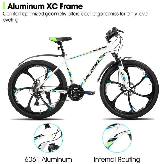 Alt view image 2 of 7 - HILAND 26 Inch Mountain Bike for Men Women Adults, 18-Speed, Disc Brake, Lightweight Aluminum Frame, 6 Spokes MTB White