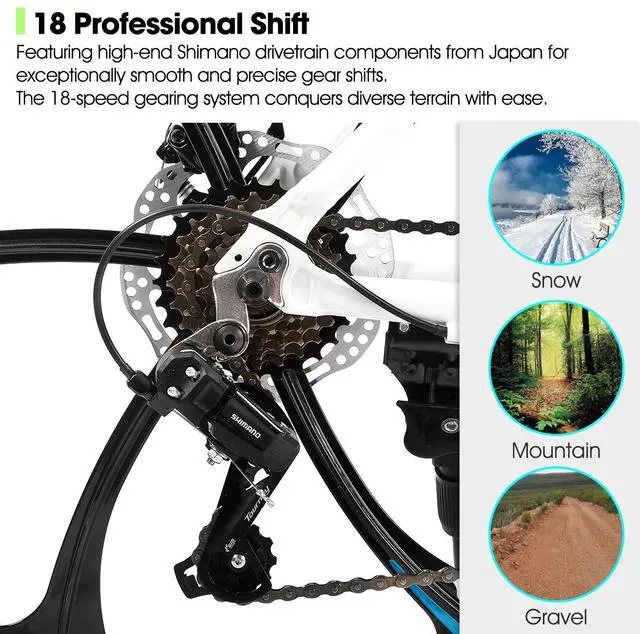 Alt view image 3 of 7 - HILAND 26 Inch Mountain Bike for Men Women Adults, 18-Speed, Disc Brake, Lightweight Aluminum Frame, 6 Spokes MTB White