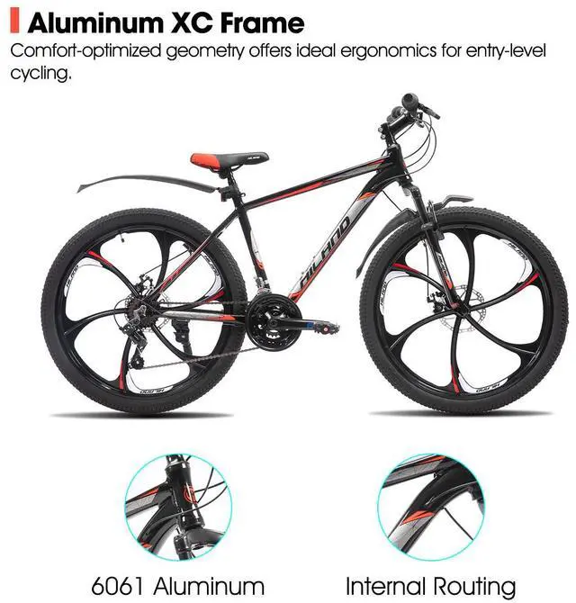 Alt view image 2 of 7 - HILAND 26 Inch Mountain Bike for Men Women Adults, 18-Speed, Disc Brake, Lightweight Aluminum Frame, 6 Spokes MTB Black
