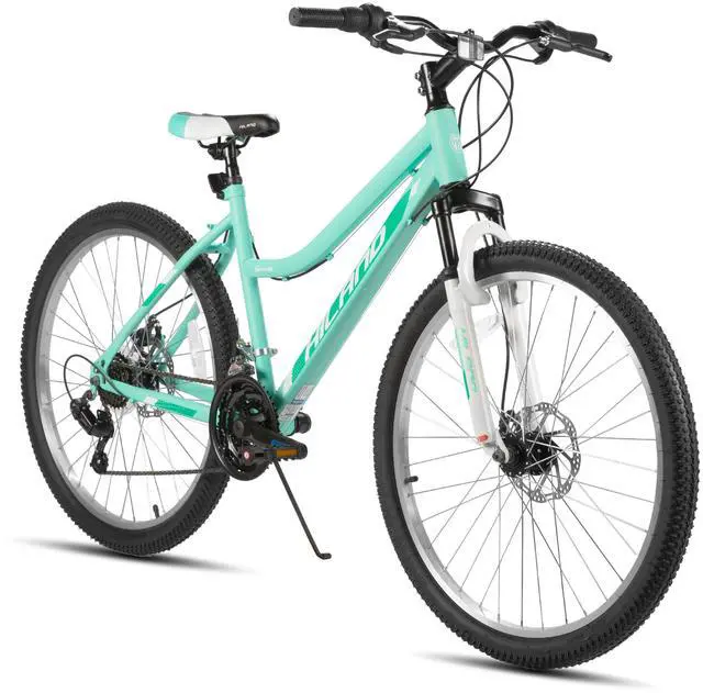 Main image of HILAND 26 Inch Womens Mountain Bike with 18-Speed, Step-Through Frame, Suspension Fork MTB Bicycle for Women Men Adult Green