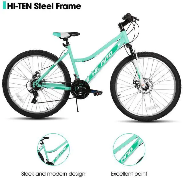 Alt view image 2 of 7 - HILAND 26 Inch Womens Mountain Bike with 18-Speed, Step-Through Frame, Suspension Fork MTB Bicycle for Women Men Adult Green