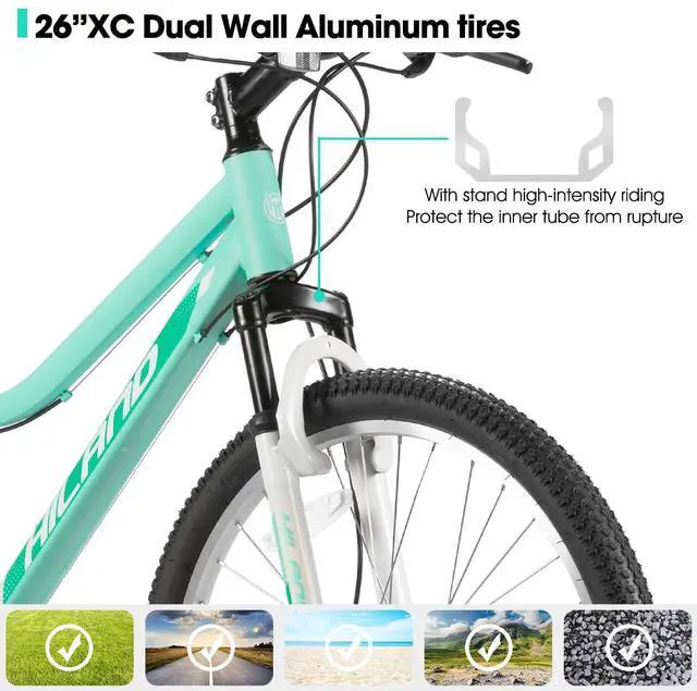 Alt view image 3 of 7 - HILAND 26 Inch Womens Mountain Bike with 18-Speed, Step-Through Frame, Suspension Fork MTB Bicycle for Women Men Adult Green