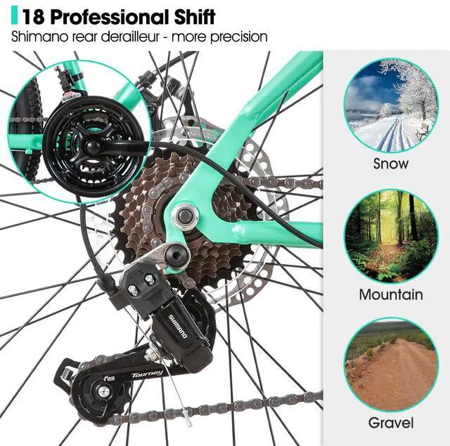 Alt view image 4 of 7 - HILAND 26 Inch Womens Mountain Bike with 18-Speed, Step-Through Frame, Suspension Fork MTB Bicycle for Women Men Adult Green