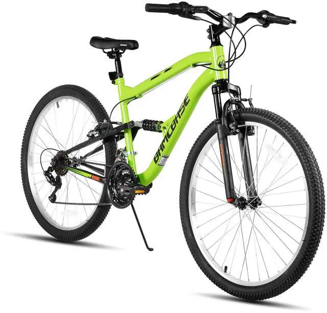 Main image of HILAND 26 Inch Full Suspension Mountain Bike, 18-Speed High Carbon Steel Frame, Dual V-Brake MTB for Men Women Adult Bicycle Green