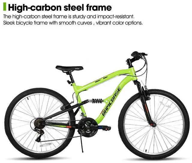 Alt view image 2 of 7 - HILAND 26 Inch Full Suspension Mountain Bike, 18-Speed High Carbon Steel Frame, Dual V-Brake MTB for Men Women Adult Bicycle Green