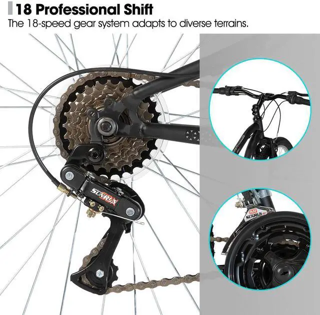 Alt view image 4 of 7 - HILAND 26 Inch Full Suspension Mountain Bike, 18-Speed High Carbon Steel Frame, Dual V-Brake MTB for Men Women Adult Bicycle Black