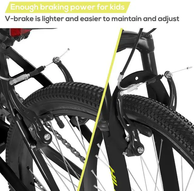 Alt view image 3 of 7 - HILAND 24 Inch Mountain Bike for Boys Girls with Suspension Fork, HI-TEN Steel Frame, 7-Speed Kids' MTB Bicycle, Black