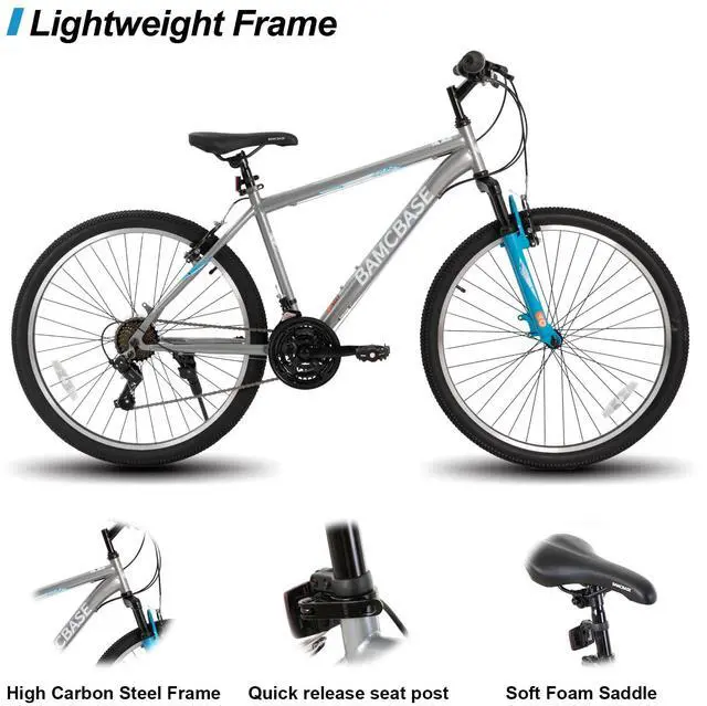 Alt view image 3 of 7 - HILAND 26 Inch Mountain Bike, Mens Womens MTB with 21 Speeds, High-Tensile Steel Frame Bike, V Brake, Hardtail Bicycle for Adult Grey