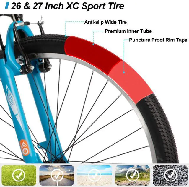 Alt view image 4 of 7 - HILAND 26 Inch Mountain Bike, Mens Womens MTB with 21 Speeds, High-Tensile Steel Frame Bike, V Brake, Hardtail Bicycle for Adult Grey