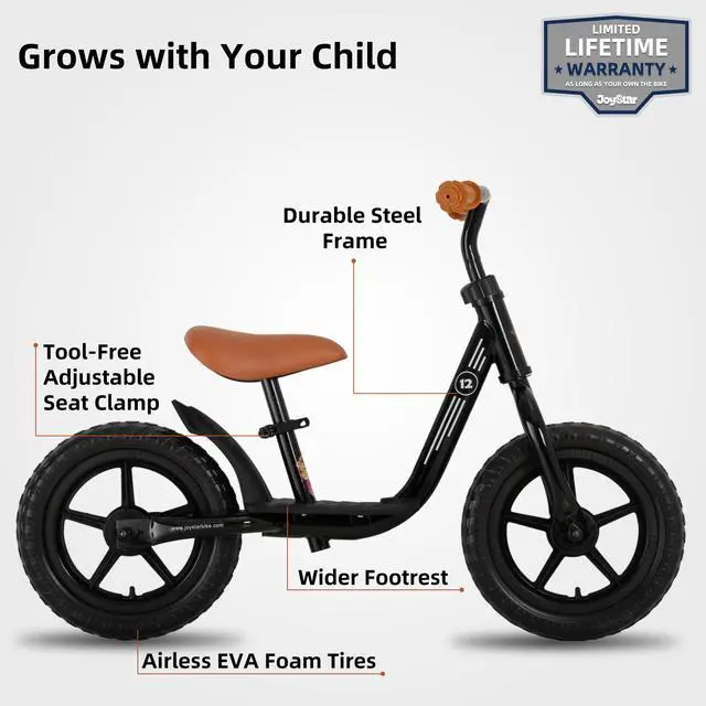 Alt view image 4 of 7 - JOYSTAR Roller 12" Toddler Balance Bike for Girls Boys, Ages 18 Months to 5 Years, Kids Push Bike with Footrest, Black