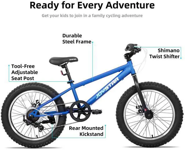 Alt view image 2 of 7 - JOYSTAR 20 Inch Mountain Bike for Kids Ages 7-13, 7 Speed Disc Brakes MTB, Fat Tire Kids Bicycles for Boys Girls, Blue