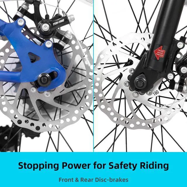 Alt view image 5 of 7 - JOYSTAR 20 Inch Mountain Bike for Kids Ages 7-13, 7 Speed Disc Brakes MTB, Fat Tire Kids Bicycles for Boys Girls, Blue