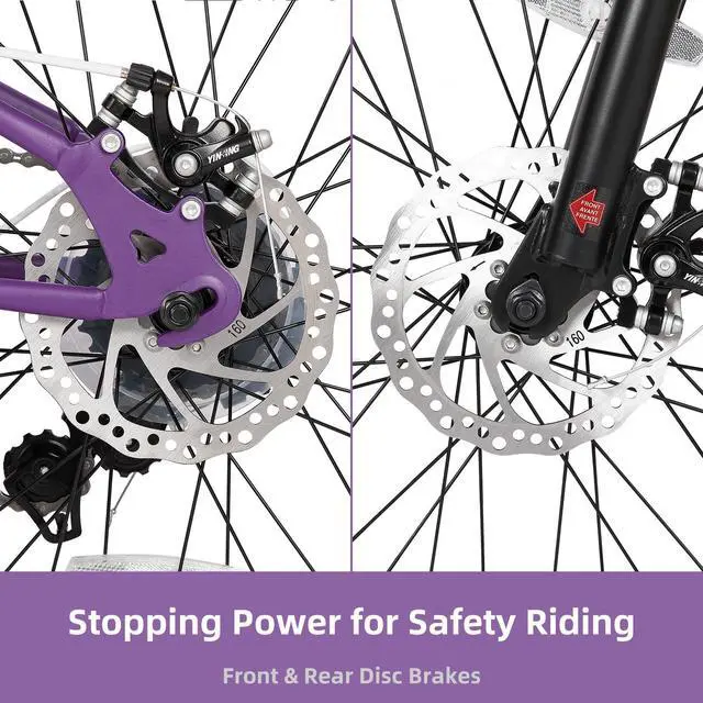 Alt view image 6 of 7 - JOYSTAR 20 Inch Mountain Bike for Kids Ages 7-13, 7 Speed Disc Brakes MTB, Fat Tire Kids Bicycles for Boys Girls, Purple