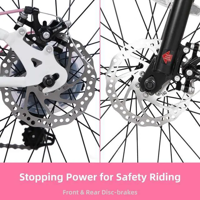 Alt view image 5 of 7 - JOYSTAR 20 Inch Mountain Bike for Kids Ages 7-13, 7 Speed Disc Brakes MTB, Fat Tire Kids Bicycles for Boys Girls, White