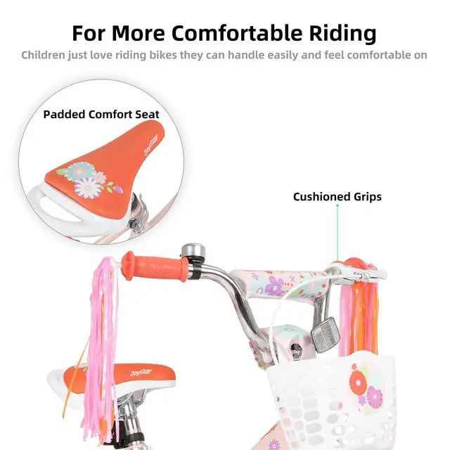 Alt view image 5 of 7 - JOYSTAR Little Violet 12" Kids Bike with Training Wheels & Basket, Children's Bicycle for Girls Ages 2-4, Orange