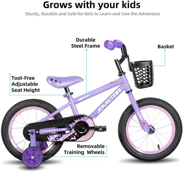 Alt view image 2 of 7 - JOYSTAR Cervine 16" Kids Bike with Training Wheels Basket, Coaster Brake Child's Bike for 4-7 Years Old Boys Girls Purple