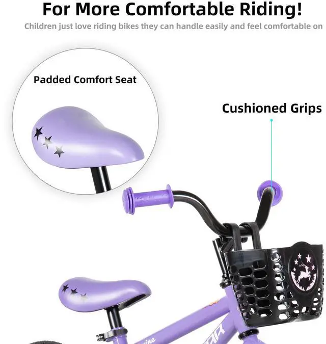 Alt view image 4 of 7 - JOYSTAR Cervine 16" Kids Bike with Training Wheels Basket, Coaster Brake Child's Bike for 4-7 Years Old Boys Girls Purple