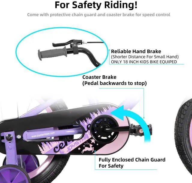 Alt view image 3 of 7 - JOYSTAR Cervine 16" Kids Bike with Training Wheels Basket, Coaster Brake Child's Bike for 4-7 Years Old Boys Girls Purple