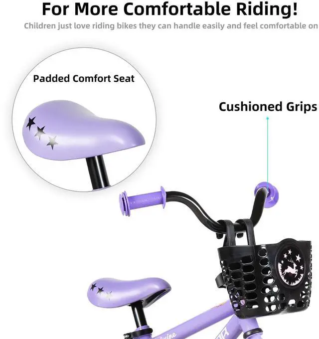 Alt view image 3 of 7 - JOYSTAR Cervine 12" Kids Bike with Training Wheels Basket, Coaster Brake Child's Bike for 2-4 Years Old Boys Girls Purple