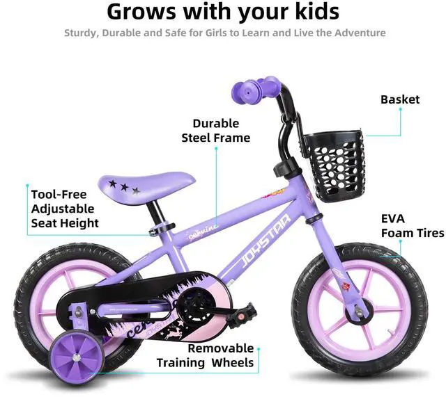 Alt view image 2 of 7 - JOYSTAR Cervine 12" Kids Bike with Training Wheels Basket, Coaster Brake Child's Bike for 2-4 Years Old Boys Girls Purple