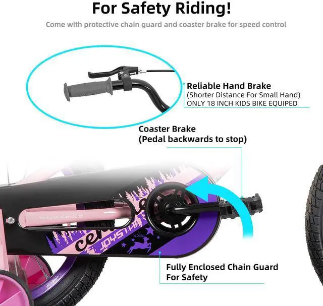 Alt view image 3 of 7 - JOYSTAR Cervine 14" Kids Bike with Training Wheels Basket, Coaster Brake Child's Bike for 3-5 Years Old Boys Girls Pink
