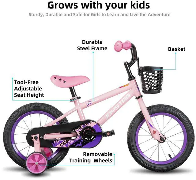 Alt view image 2 of 7 - JOYSTAR Cervine 14" Kids Bike with Training Wheels Basket, Coaster Brake Child's Bike for 3-5 Years Old Boys Girls Pink