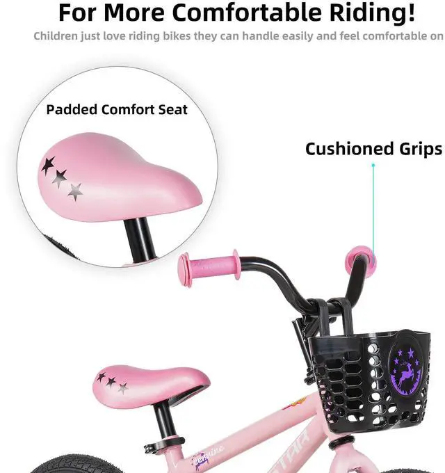 Alt view image 4 of 7 - JOYSTAR Cervine 14" Kids Bike with Training Wheels Basket, Coaster Brake Child's Bike for 3-5 Years Old Boys Girls Pink