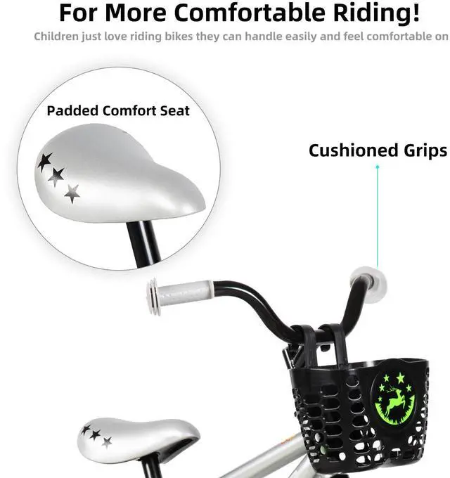 Alt view image 4 of 7 - JOYSTAR Cervine 16" Kids Bike with Training Wheels Basket, Coaster Brake Child's Bike for 4-7 Years Old Boys Girls Gray