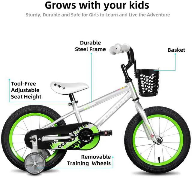 Alt view image 2 of 7 - JOYSTAR Cervine 16" Kids Bike with Training Wheels Basket, Coaster Brake Child's Bike for 4-7 Years Old Boys Girls Gray