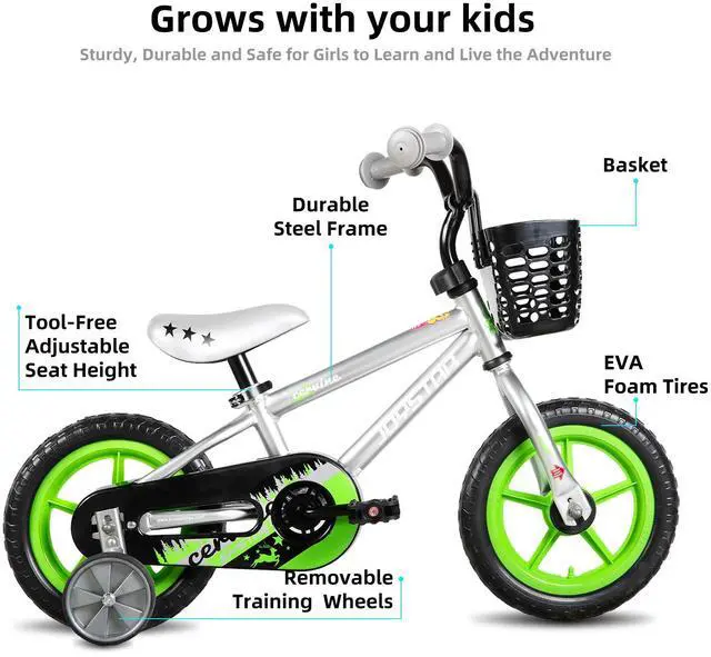 Alt view image 2 of 7 - JOYSTAR Cervine 12" Kids Bike with Training Wheels Basket, Coaster Brake Child's Bike for 2-4 Years Old Boys Girls Gray