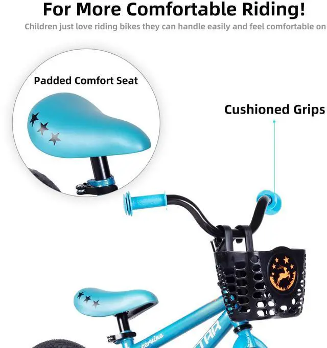 Alt view image 4 of 7 - JOYSTAR Cervine 16" Kids Bike with Training Wheels Basket, Coaster Brake Child's Bike for 4-7 Years Old Boys Girls Blue