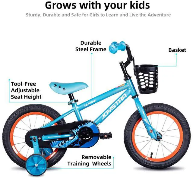 Alt view image 2 of 7 - JOYSTAR Cervine 16" Kids Bike with Training Wheels Basket, Coaster Brake Child's Bike for 4-7 Years Old Boys Girls Blue