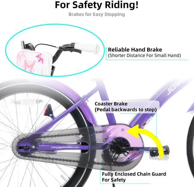 Alt view image 3 of 7 - JOYSTAR Zinnia 20" Kids Bike for Ages 7-13 Girls, Children's Bicycle with Training Wheels & Doll Seat, Purple