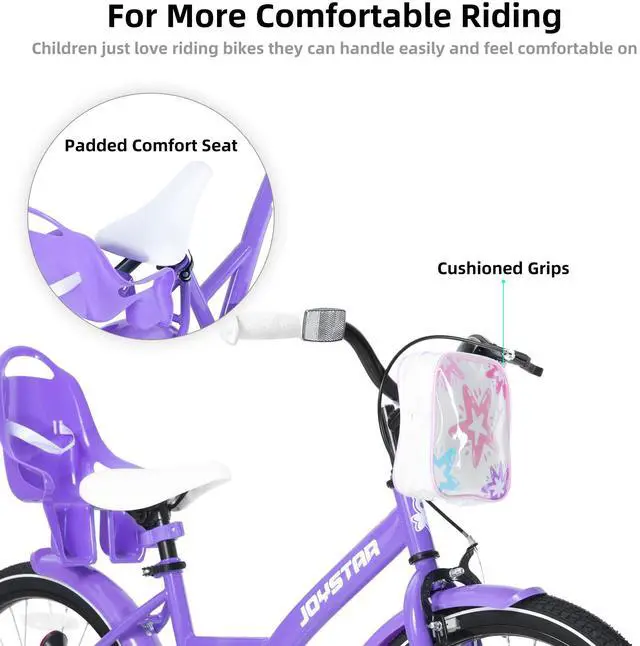 Alt view image 5 of 7 - JOYSTAR Zinnia 20" Kids Bike for Ages 7-13 Girls, Children's Bicycle with Training Wheels & Doll Seat, Purple
