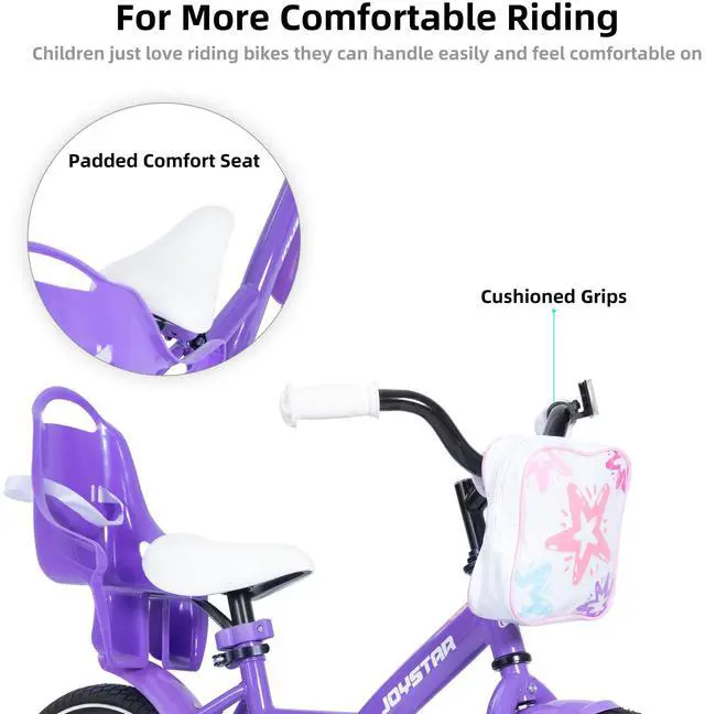 Alt view image 5 of 7 - JOYSTAR Zinnia 16" Kids Bike for Ages 4-7 Girls, Children's Bicycle with Training Wheels & Doll Seat, Purple
