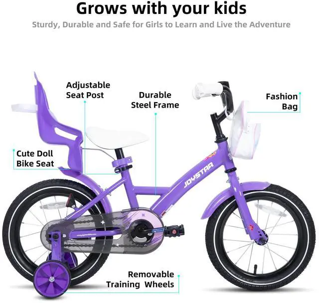 Alt view image 2 of 7 - JOYSTAR Zinnia 16" Kids Bike for Ages 4-7 Girls, Children's Bicycle with Training Wheels & Doll Seat, Purple