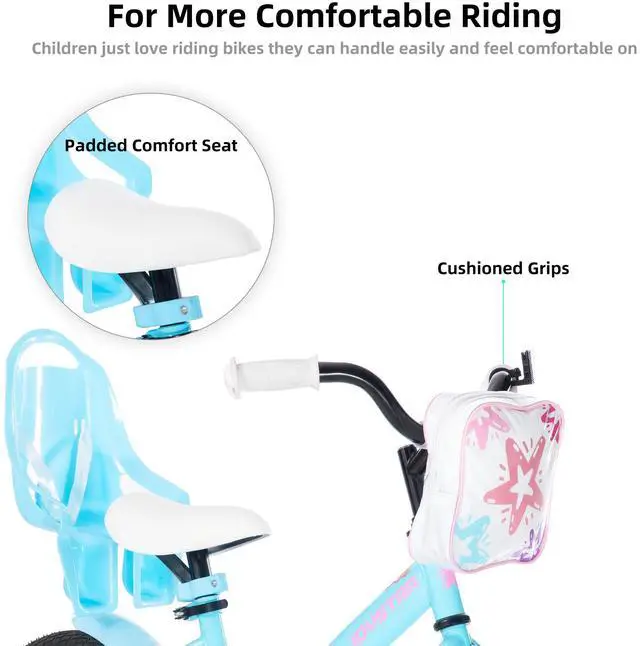 Alt view image 5 of 7 - JOYSTAR Zinnia 16" Kids Bike for Ages 4-7 Girls, Children's Bicycle with Training Wheels & Doll Seat, Blue